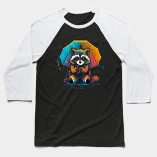 Raccoon Rainy Day With Umbrella Baseball T-Shirt